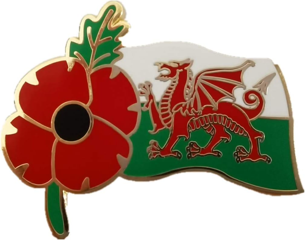 LENA COLLECTIONPoppy Badges and Pins 2024 Remembrance Day Wales Welsh Flag Poppy Day Pin Badge Brooch