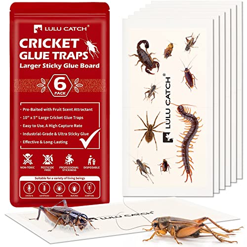 LULUCATCH Cricket Insect Glue Traps - 6 Pack Bug Cockroach Sticky Traps, Large Spider Trap with...