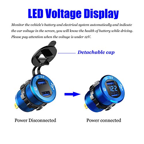 Yonhan 12V Usb Outlet Quick Charge 3.0 Dual Usb Charger Socket, Usb Cigarette Lighter Socket With Led Voltmeter, Waterproof Aluminum Car Charger Adapter Diy Kit For Car Marine Truck Golf Cart Rv, Etc. #TOP2