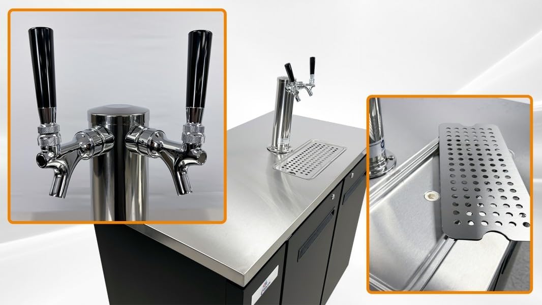 cooler depot Beer Keg Dispenser Kegerator 48" Commercial Refrigerator double Tap Black, Two Half Keg One Tower