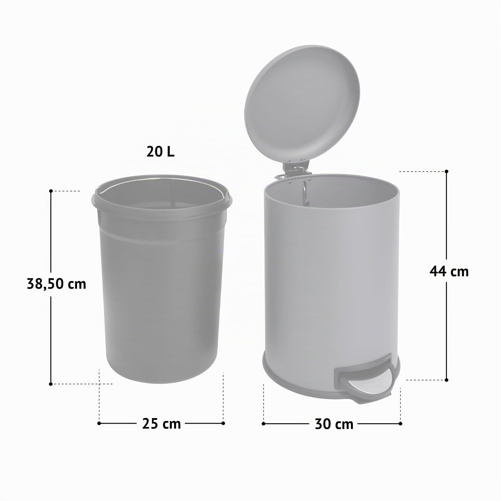 SVITA T20 Poubelle à pédale Gris 20 l Avec intérieur rond Aide à la cuisine