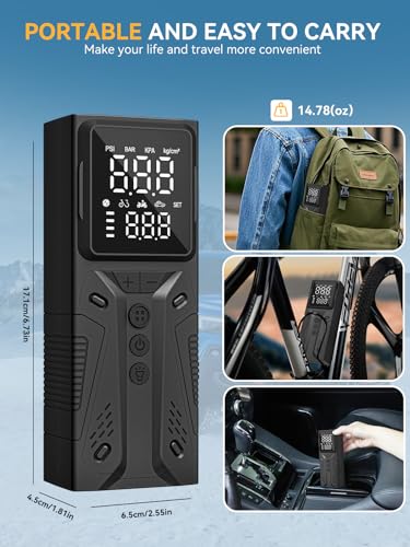 Image of Tire Inflator Portable Air Compressor, High-Speed 150PSI Cordless Air Pump for Car Tires with Powerful Battery, Auto Shut-Off - Portable Tire Pump for Car, Bike, Motorcycle and Balls
