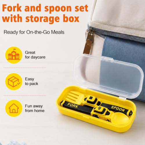 Image of Deinyi Construction Toddler Utensils, Reusable Toddler Fork and Spoon