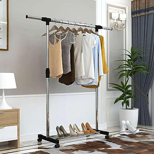 Porte-vêtements réglable double penderie extensible à roulettes - 4