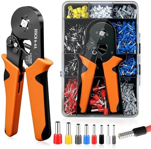 Crimpadora Terminales Eléctricos con 1250 Piezas Terminales, Crimpadora Autoajustable con Trinquete 0.25–10 mm², Alicates de Crimpado Profesional, Kit Herramientas Electricista para Cables Eléctricos