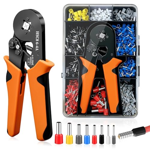 Crimpadora Terminales Eléctricos con 1250 Piezas Terminales, Crimpadora Autoajustable con Trinquete 0.25–10 mm², Alicates de Crimpado Profesional, Kit Herramientas Electricista para Cables Eléctricos