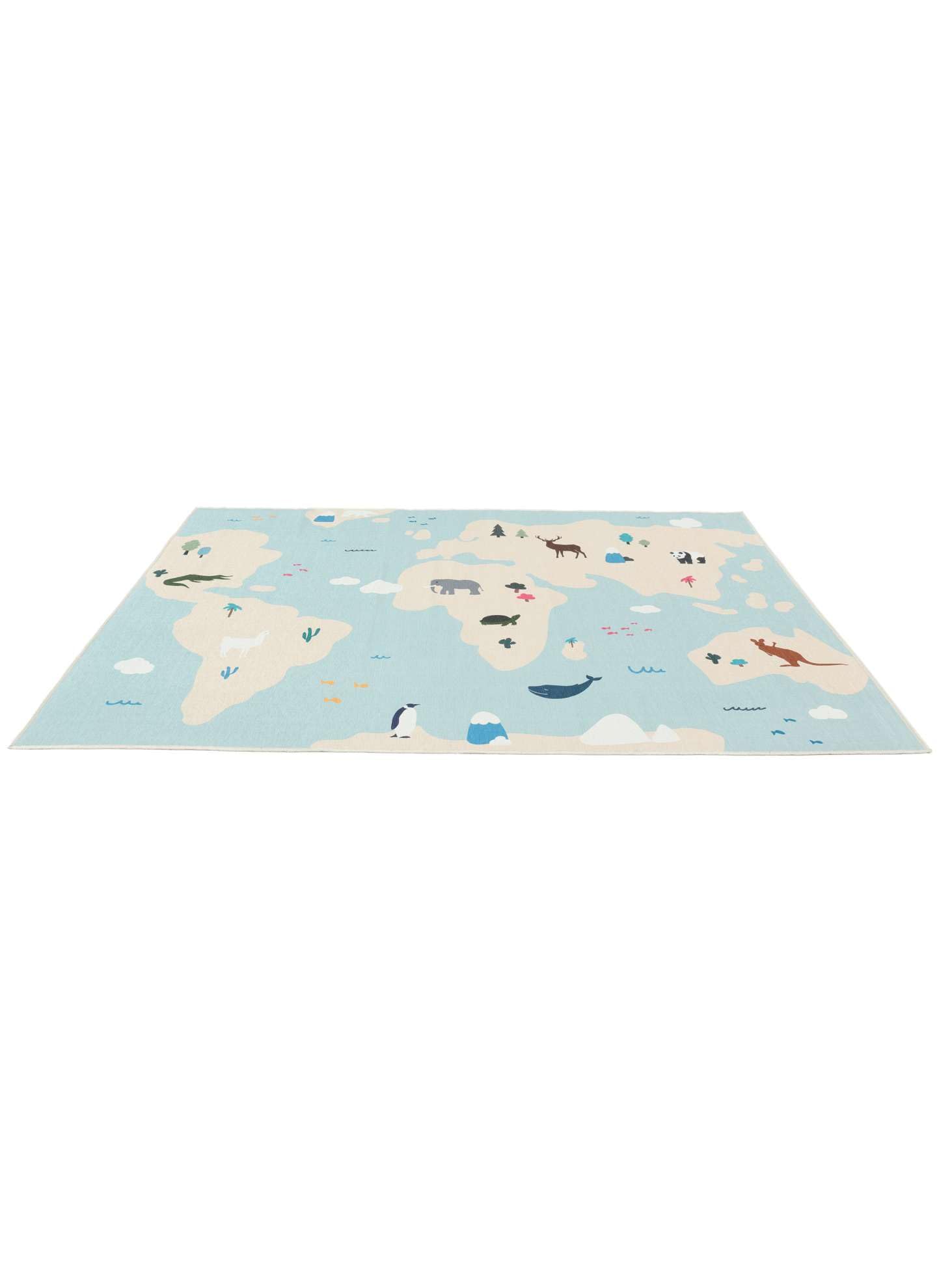 RugVista World Map, Alfombra Infantil, Modernas Niños, 100 x 160 cm, Rectangular, Pelo Corto, Cuarto del bebé, Lavado a máquina, Sin Productos químicos peligrosos, Claro Azul/Beige