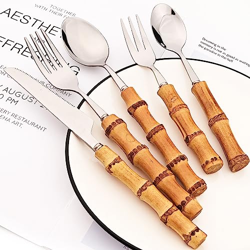 Snplowum ZHUB-SIL-8P-DIFORK 8Pcs Dinner Fork, Stainless Steel And Natural Bamboo Cutlery Table Fork thumb #4
