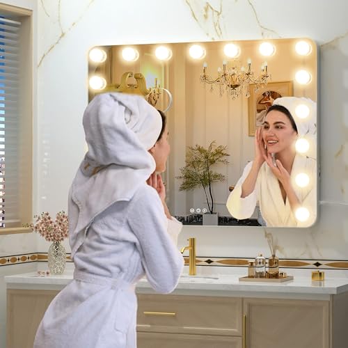 Espejo de maquillaje rectangular Hasipu con luces 32x24" miniatura 6