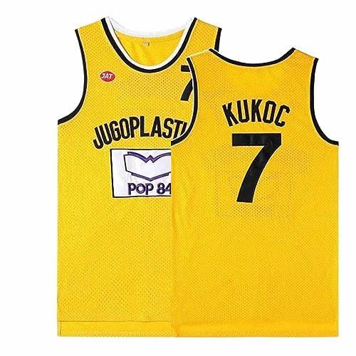 Men's #7 Classic Vintage Throwback Basketball Jersey Top Stitched (Yellow,L)