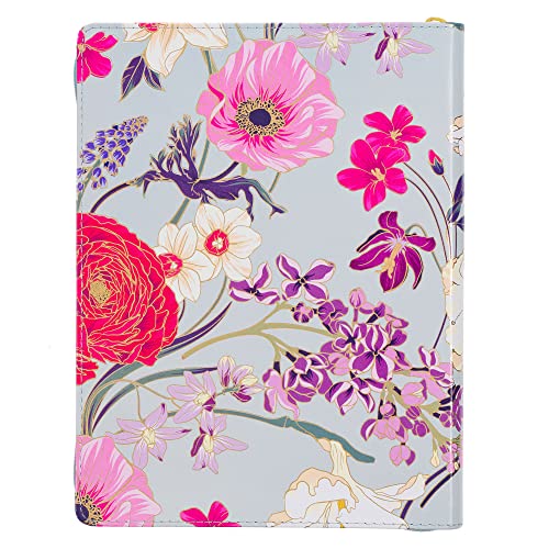 Christian Art Gifts 2024 18 Month Women's Large Vegan Leather Personal Planner Organizer w/Zipper Closure: Strength & Dignity Bible Verse for Daily, Weekly, Monthly Planning, Pink & Blue Multi Floral image 4
