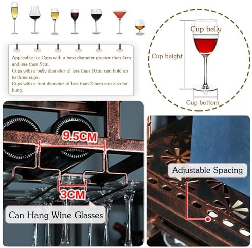Ceiling Wine Glass Rack, Adjustable Metal Ceiling Bar Wine Glass Rack Bottle & Stemware Holder Industrial Iron Stemware Wine Shelf for Bar Cafe Kitchen Island(Bronze,31.5in