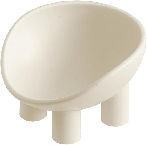 Cuenco de cerámica para gatos de cuatro patas, cuencos para mascotas gorditos lindos, crema mate