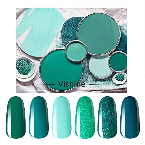 Vishine 6 Stück Gel-Nagellack, semi-permanent, Grün, Kollektion Soak Off UV LED Gel, Nail Art, Set 8 ml – Bild 3