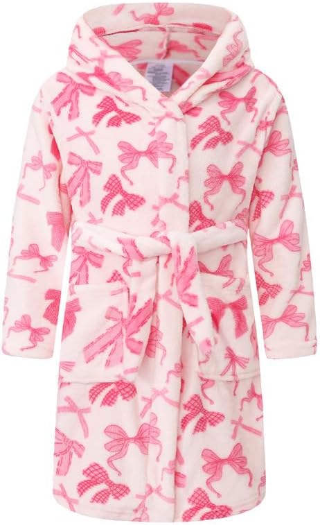 Girls Soft Fleece Robes Plush Hooded Bathrobes Sleepwear for Kids 2-16 Years