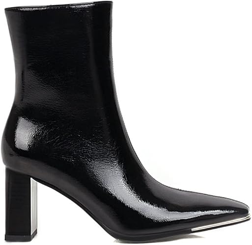 Patent Leather Fashion Square Toe Block Heel Zipper High Heel with