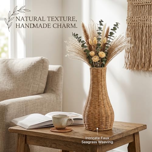 Vase en osier rustique pour fleurs séchées et centre de table convivial