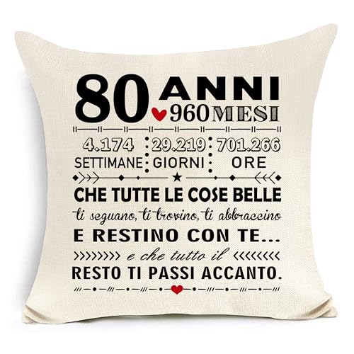 Awyuan Copricuscino 80° compleanno per mamma papà moglie marito nonna nonno padrino madrina insegnante professore regalo 80° compleanno regalo ispirazionale