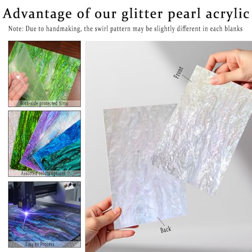 Image of Pearl Glitter Cast Acrylic Sheet, 1 /8 Inch, 12x8 Inch, White | Sparkly Water Stream Pattern, For Laser Cutting, For Laser Engraving, Crafts & DIY Projects