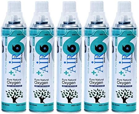 Air6 Natural Oxygen Cylinder - 10L (Pack Of 5) | 150+ Sprays | Potable Can | Lightweight Oxygen Can with Mask for Altitude/Pollution & Respiratory Relief | Home, Travel & Emergency Use |