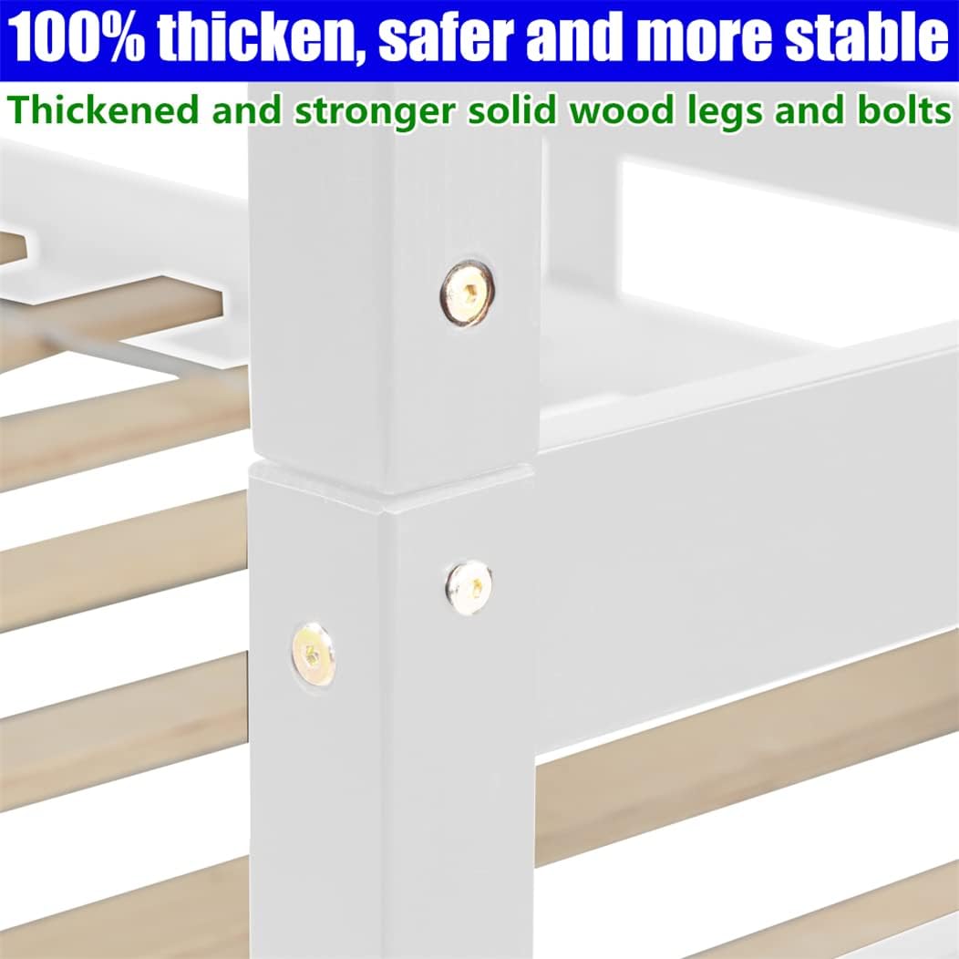Higher Quality and Stronger Solid Wood Bunk Bed Full Over Full with Trundle for Kids Teens Boys Girls Adults, Thicken More Stable Full Over Full Bunk Bed Frame, Easier to Assemble (White)