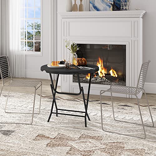 Yitahome 32 Inch Round Folding Table For Outdoor/Indoor, Lightweight Foldable Table W/Thick Table Top And Sturdy Metal Frame, Ideal For Patio Backyard Dining Room Events, Black #TOP1