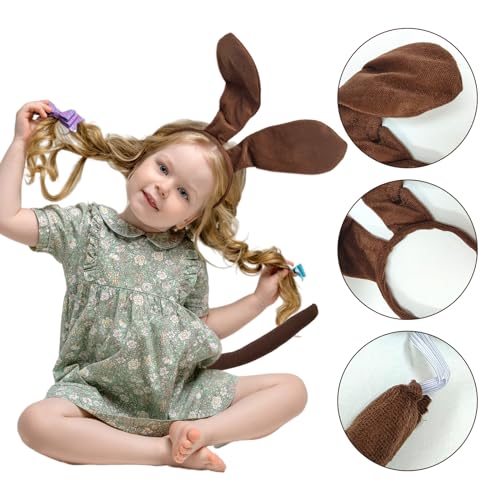 XNIVUIS 2 Stück Hundekostüm,Welpe Hundekostüm inkl. Hundeohren Stirnband und Schwanz,Dackel Kostüm,Hundekostüme für Kinder Cosplay Halloween Geburtstag Karneval Kindershow(Braun)