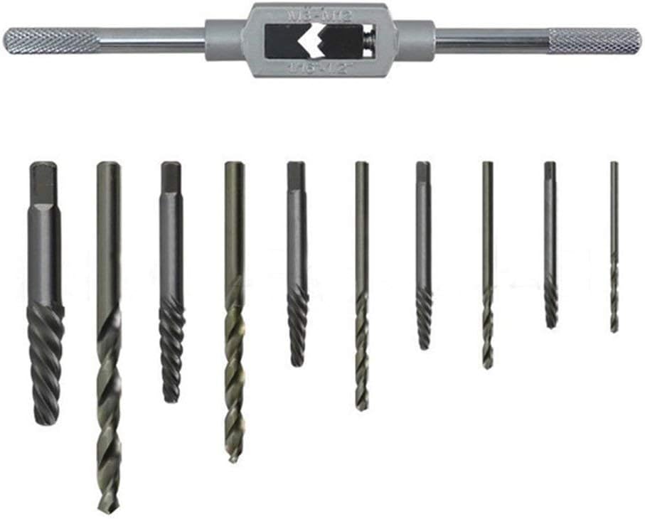 11Pcs Screw Extractor Tool Kit 3-10mm Damaged Broken Screw Remover Extractor Drill Bit Set Adjustable Tap Die Wrench Bolt Stud Remover Screw Extractor Broken Bolt Drill Bit