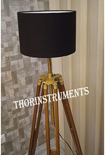 THOR INSTRUMENTS Vintage Tripod Floor LAMP Nautical Adjustable Tripod Wooden Stand Living Room Decor Rustic Vintage Home Decor Gifts (Without Lamp Shade)