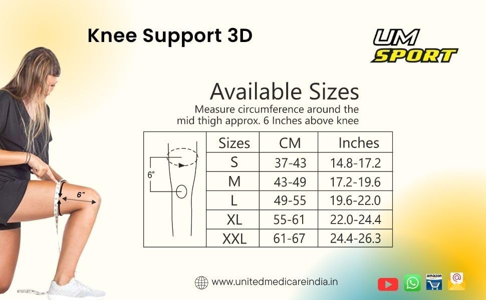 Image of UM Knee Support 3D (F-15) for Greater Hold On Skin & Stability, Manages Knee Cap Control and Pain Relief | Knee Caps Compression Support for Gym, Running, Cycling, Sports (Pack of 1, Large)