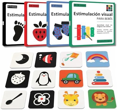 Pack Estimulación Visual Bebés 0-36 Meses – 4 Sets con 80 Tarjeta...