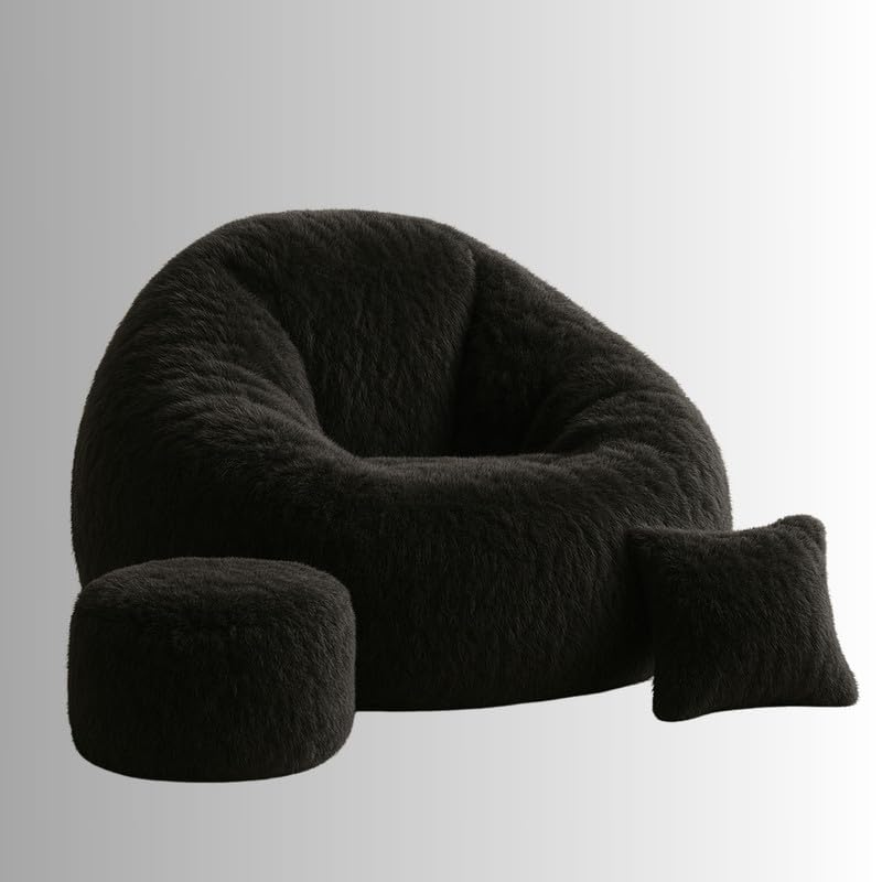 Image of Biggie Bean Bag with Beans Filled 5XL The Evergreen Classics Bean Sofa-Comfort That Hugs Back-Styled for Elegance with Free Cushion & Footrest (Matching Color : Soft Fur Black)