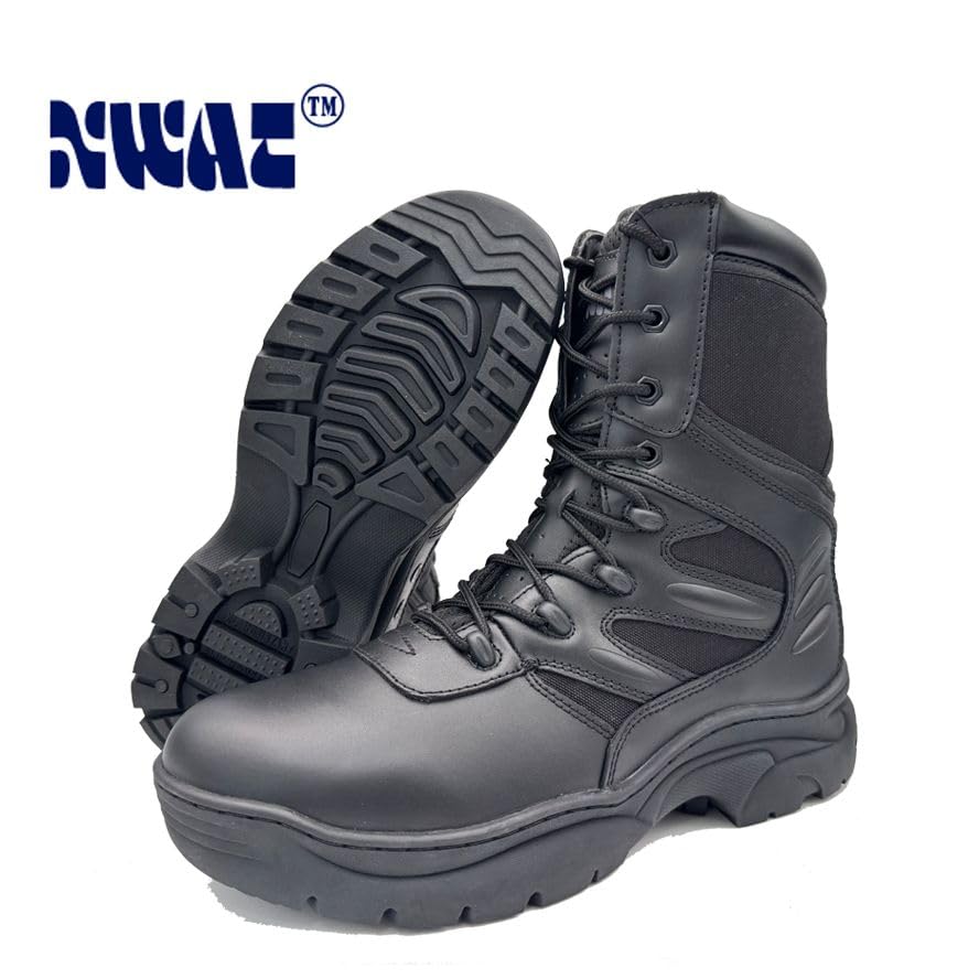 Image of INTAN Mens Military Tactical Work Boots Side Zipper Leather Motorcycle Combat shoes.