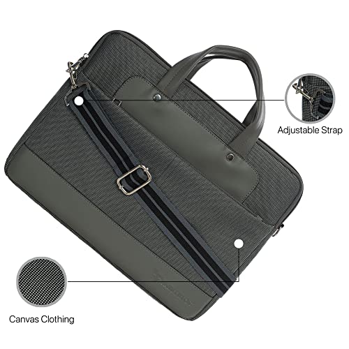 Image of Vaku Luxos DA SALERNO Laptop Messenger Bag for Men and Women Premium Collection Canvas Leather| Briefcase compatible with MacBook And Laptop Up to 14 inch with adjustable strap (Grey)