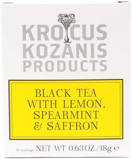 Krocus Kozanis Black Tea with Lemon, Spearmint & Greek Red Saffron - 10 Teabags, 18g