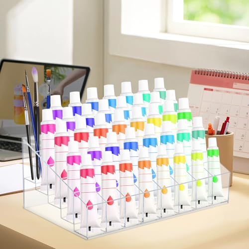 Image of YEXEXINM 2 Pack Acrylic Paint Tube Organizer 40 Slots,5 Layers Watercolor Paint Tube Holder Organizer with Clear, For Mini Oil Paints Tube,Small Watercolor and Spray Paints（Fits ≤2.5cm items.）