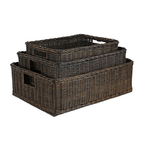 The Basket Lady Under the Bed/Basic Wicker Storage Basket, Large, 22 in L x 16.5 in W x 7 in H, Antique Walnut Brown