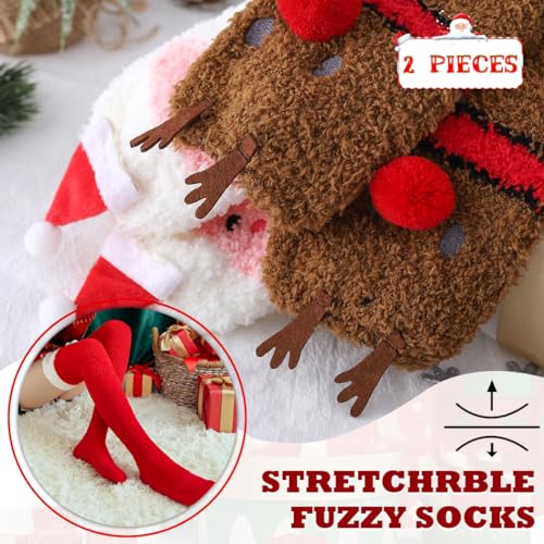 Image of Campsis Thigh High Socks Fuzzy Over the Knee Socks Long Leg Warm Fluffy Christmas Slipper Socks for Women