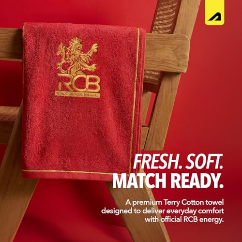 Image of Boldfit X Royal Challengers Bengaluru RCB Official Merchandise Bath Towel 100% Cotton Lightweight Soft & Absorbent Large Shower Towel for Gym, Sports, Bath, Beach & Pool Red (70 x 140 cm)