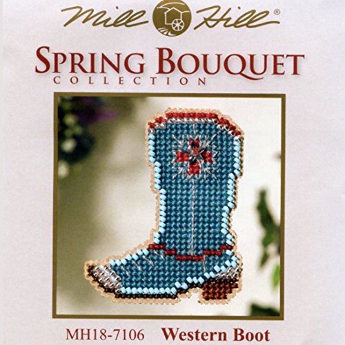 Image of Western Boot Beaded Counted Cross Stitch Ornament Kit Mill Hill 2007 Spring Bouquet MH18-7106