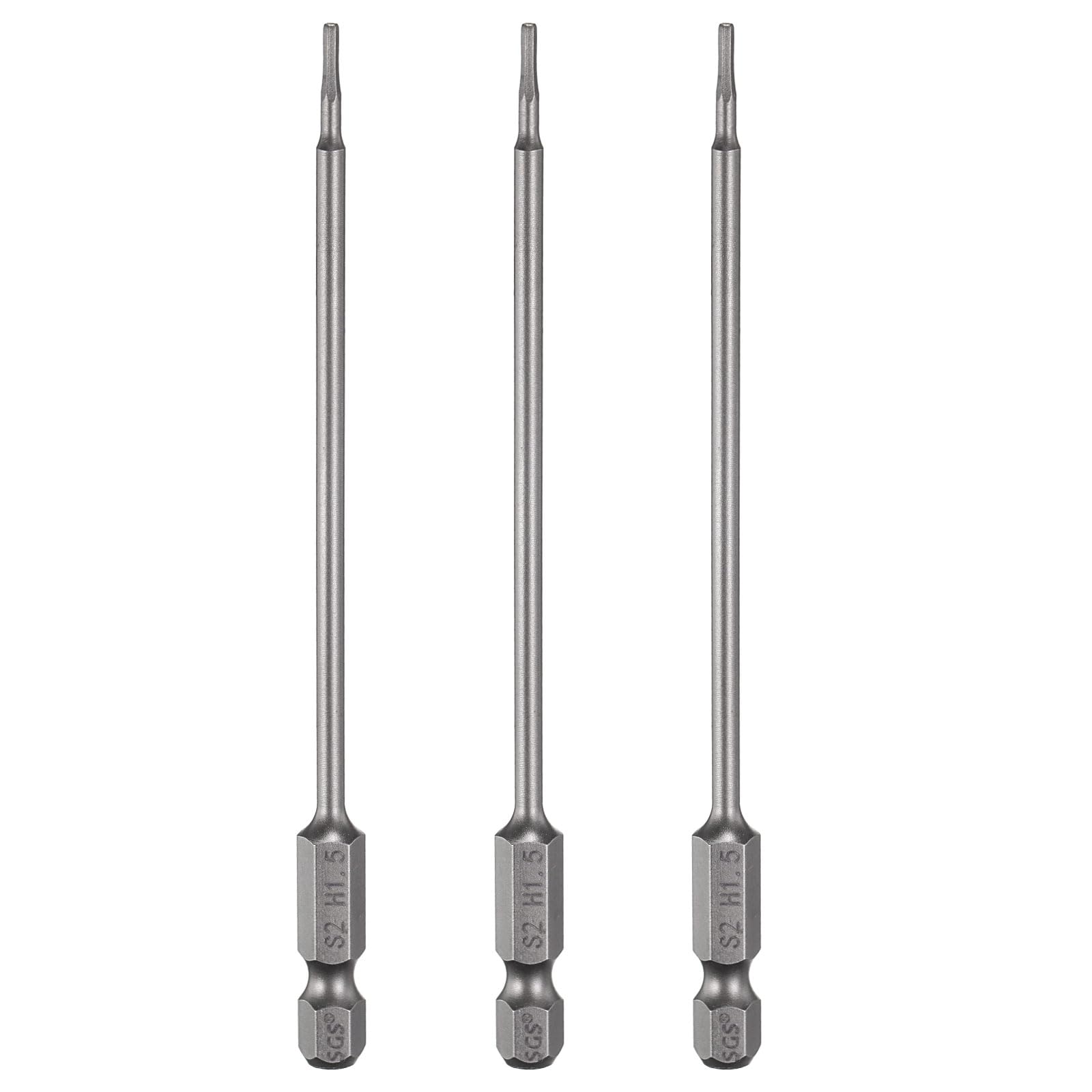 sourcing map 3pcs H1.5 Hex Head Drill Bit Wrench 1.5mm Metric Flat Tip 1/4" Hex Shank 110mm (4.3") Long Magnetic Hexagonal Screw Driver Socket Industrial Screwdriver Power Bits โ image 1