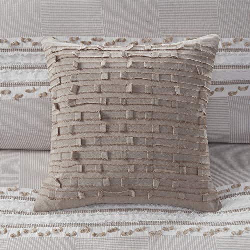 Image of INK+IVY Kerala Mid Century Modern Cotton Square Decorative Pillow Sofa Cushion Lumbar, Back Support, 20 inchx20 inch, Chambray Jacquard Taupe
