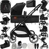 Sianldcone Carrito Bebe 3 en 1, Visión Abierta Silla Paseo Reversible (V10 Black)