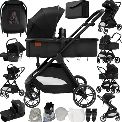 Reenborn Poussette 3 en 1, Poussette Bebe avec Réversible Deux Façons de Pousser, Pousette 3 in 1...
