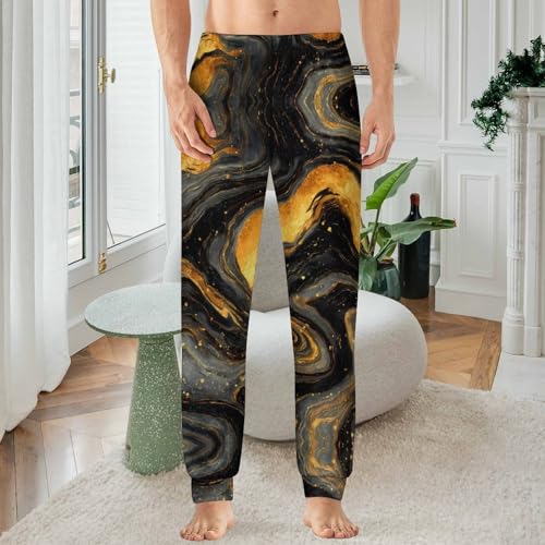 Marble Golden And Black Men's Pajama Bottoms Sleep Lounge Soft Comfy Pants Sleepwear2