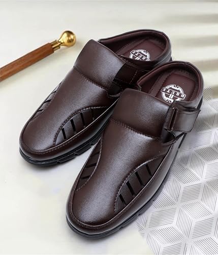 Image of BRUTE Leather Sandals for Men | Open Fisherman Sandals | Half Sandals
