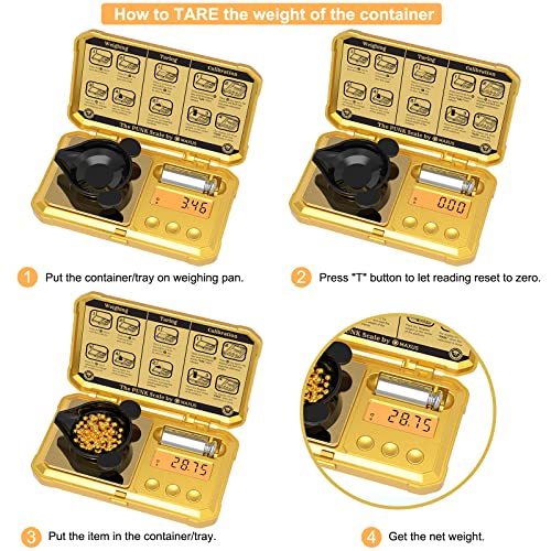 Skull Embossed Digital Scale 200G X 0.01G With 50G Calibration Weight Steampunk Style Pocket Scale Golden Scale Gold Punk Food Scale Backlit Lcd Display Stainless Steel Platform Gram Grain Ounce #TOP2