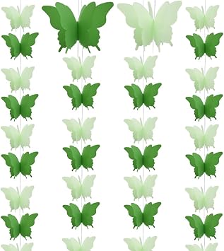 4Pcs Large Butterfly Paper Garland Butterfly Curtain Hanging Paper Flower Butterfly Banner Hanging Decoration for Halloween Birthday Party Baby Shower Wedding Showcase Decoration Green/HD