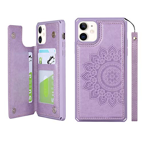 Étui portefeuille iPhone 11 violet anti-rayures pour ranger ses cartes et protéger l'écran