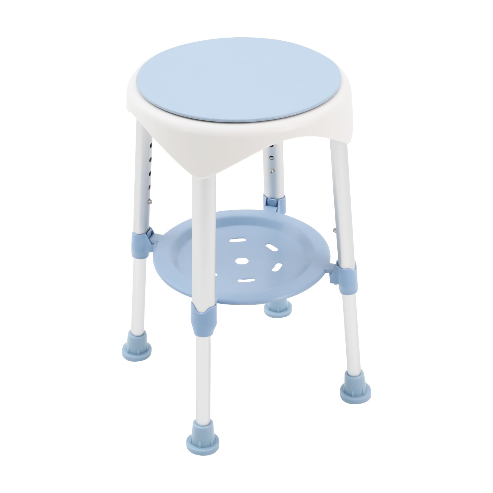 Taburete de ducha giratorio para personas mayores, asiento de ducha giratorio 360°, silla de baño con estante, altura regulable hasta 150 kg, color azul